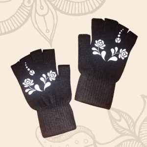 Virágos női kesztyű (ujjközépig érő)